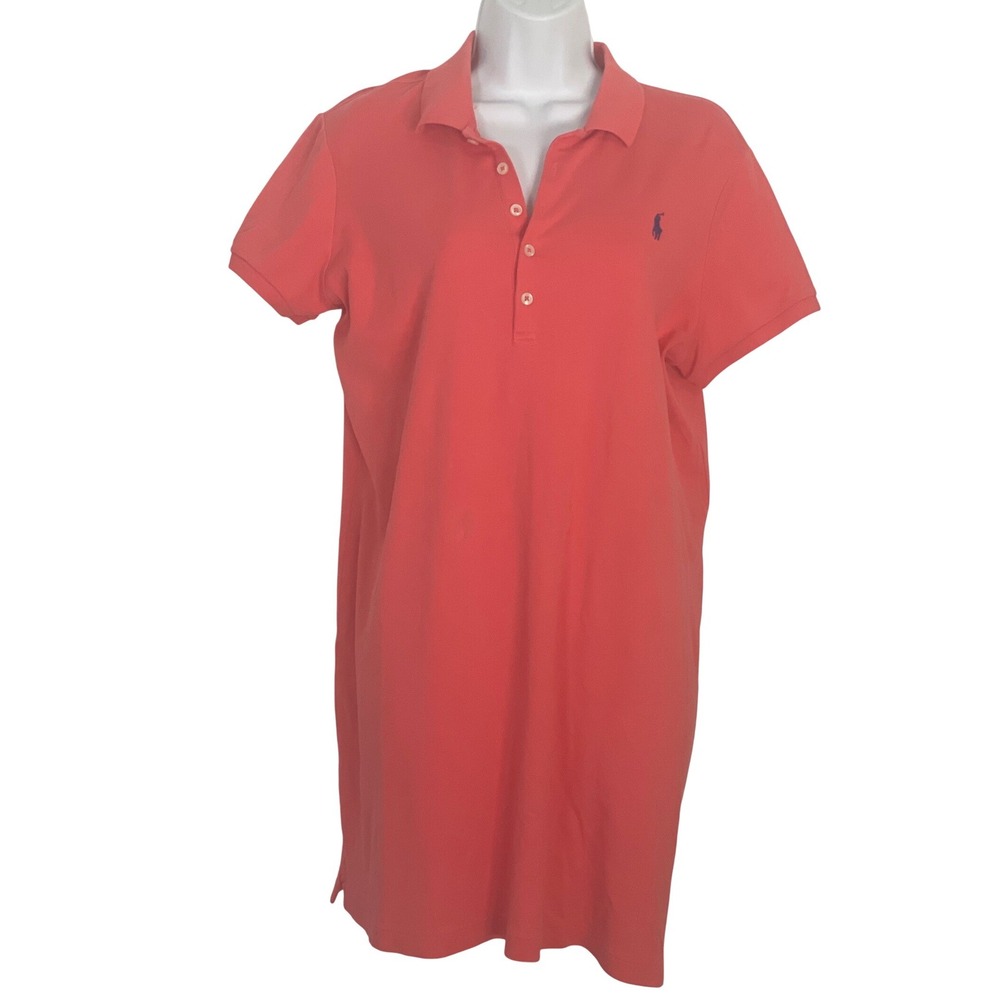 Ralph Lauren Womens Polo Dress Short Sleeve Pique XL Coral Preppy Sporty